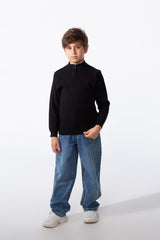 Boy's Long Sleeves Half Zip Slim Fit Casual Pullover