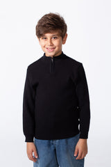 Boy's Long Sleeves Half Zip Slim Fit Casual Pullover