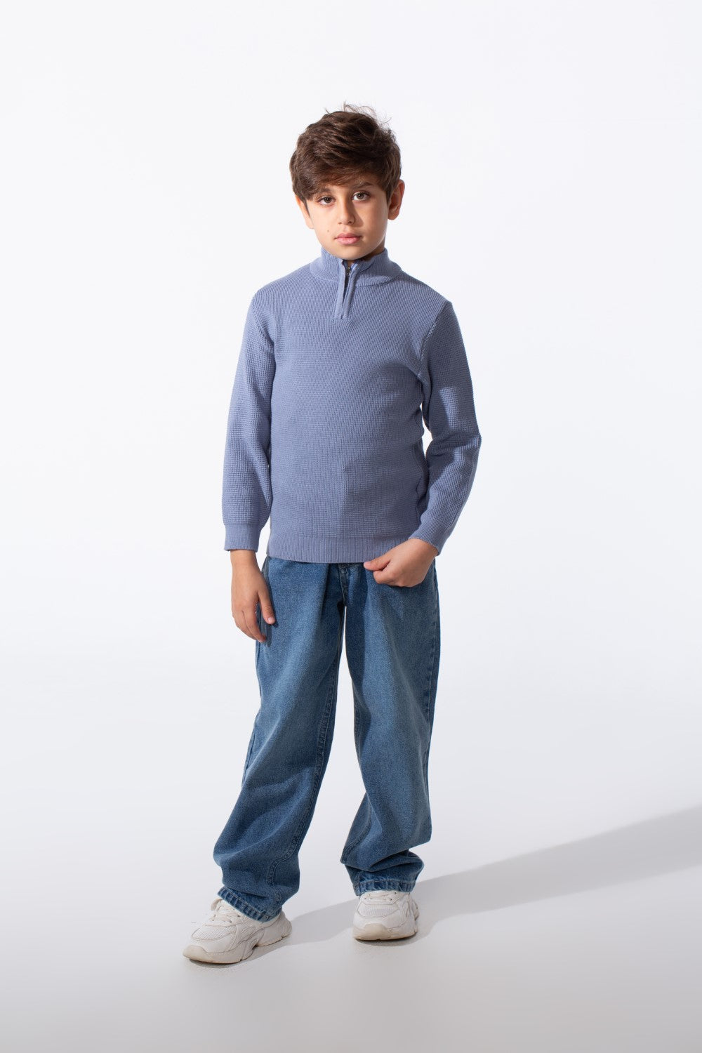 Boy's Long Sleeves Half Zip Slim Fit Casual Pullover