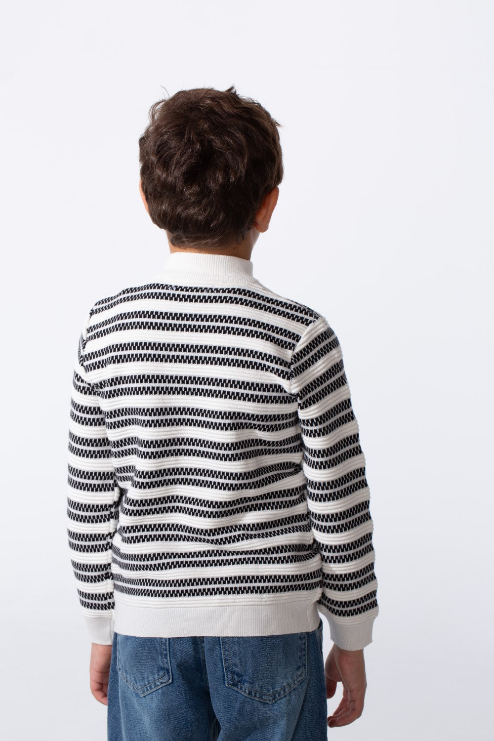 Boy's Striped Slim Fit Half Zip Long Sleeved Pullover Sweater