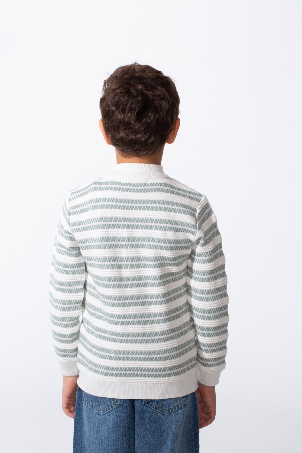 Boy's Striped Slim Fit Half Zip Long Sleeved Pullover Sweater