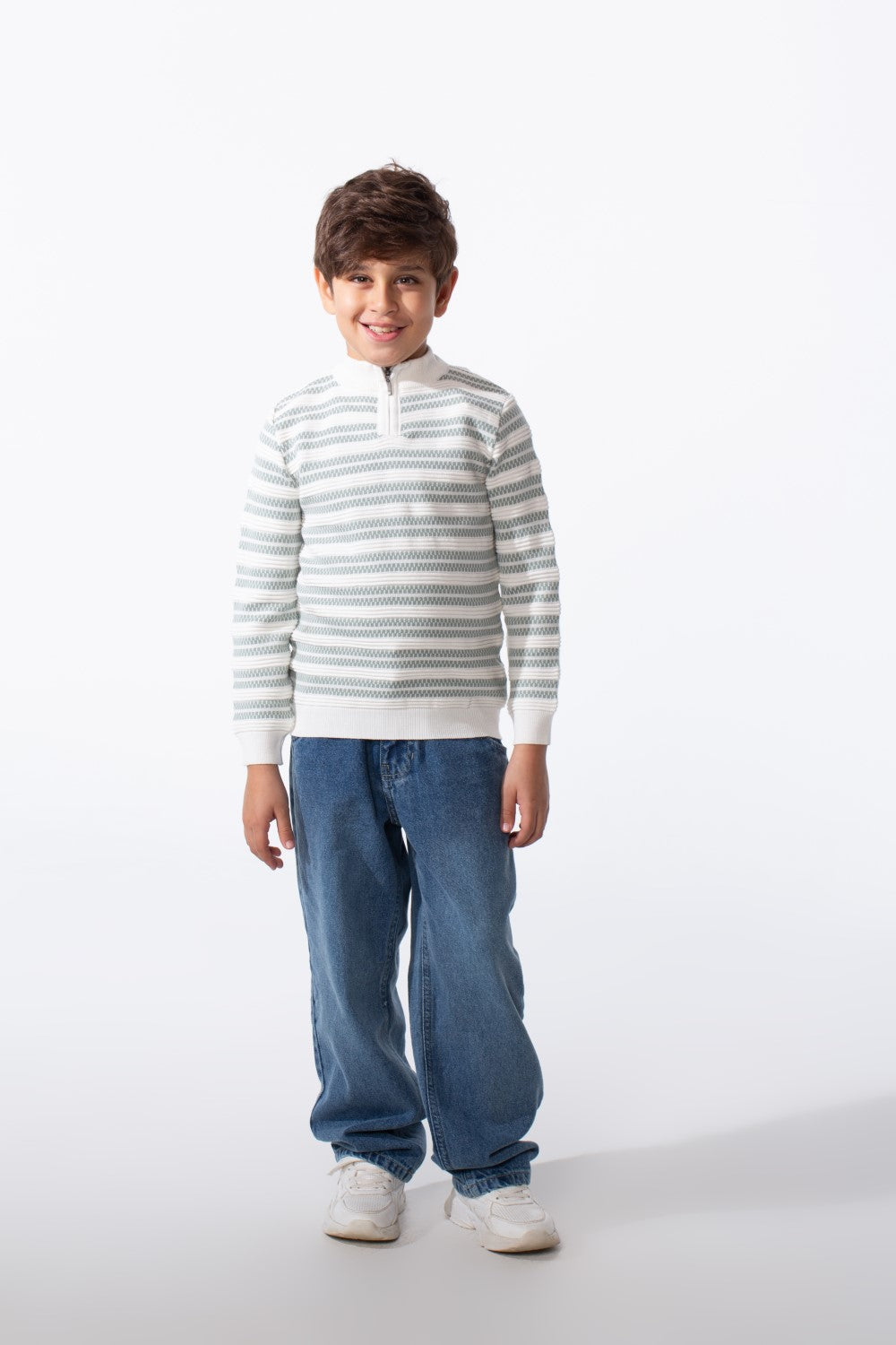 Boy's Striped Slim Fit Half Zip Long Sleeved Pullover Sweater