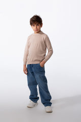 Boy's Plain Slim Fit Long Sleeve Round Pullover