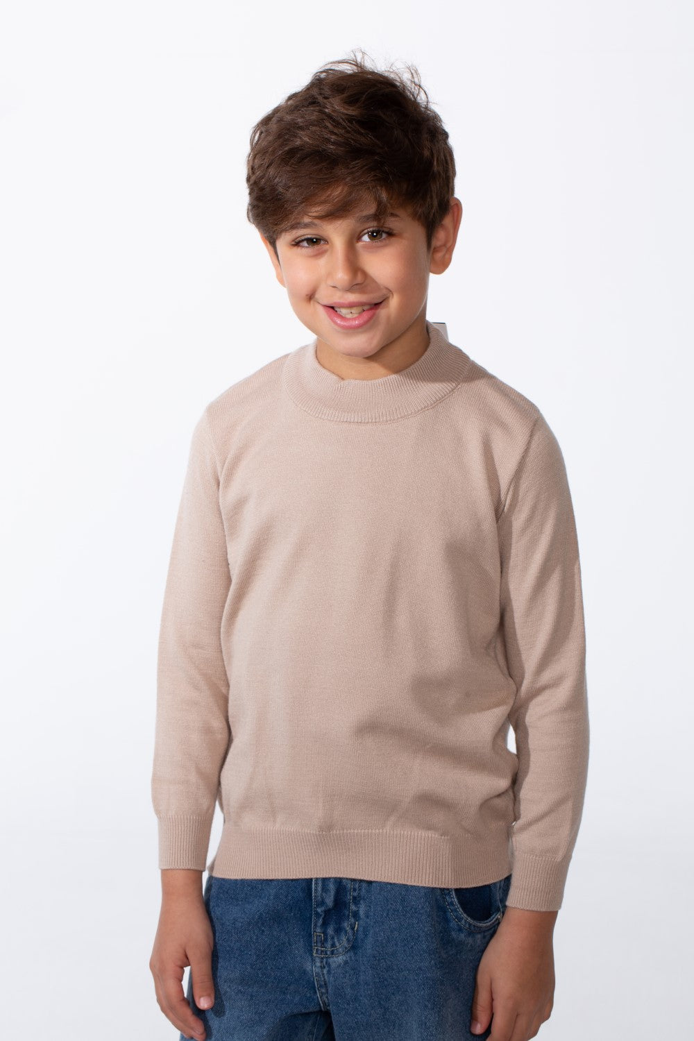 Boy's Plain Slim Fit Long Sleeve Round Pullover