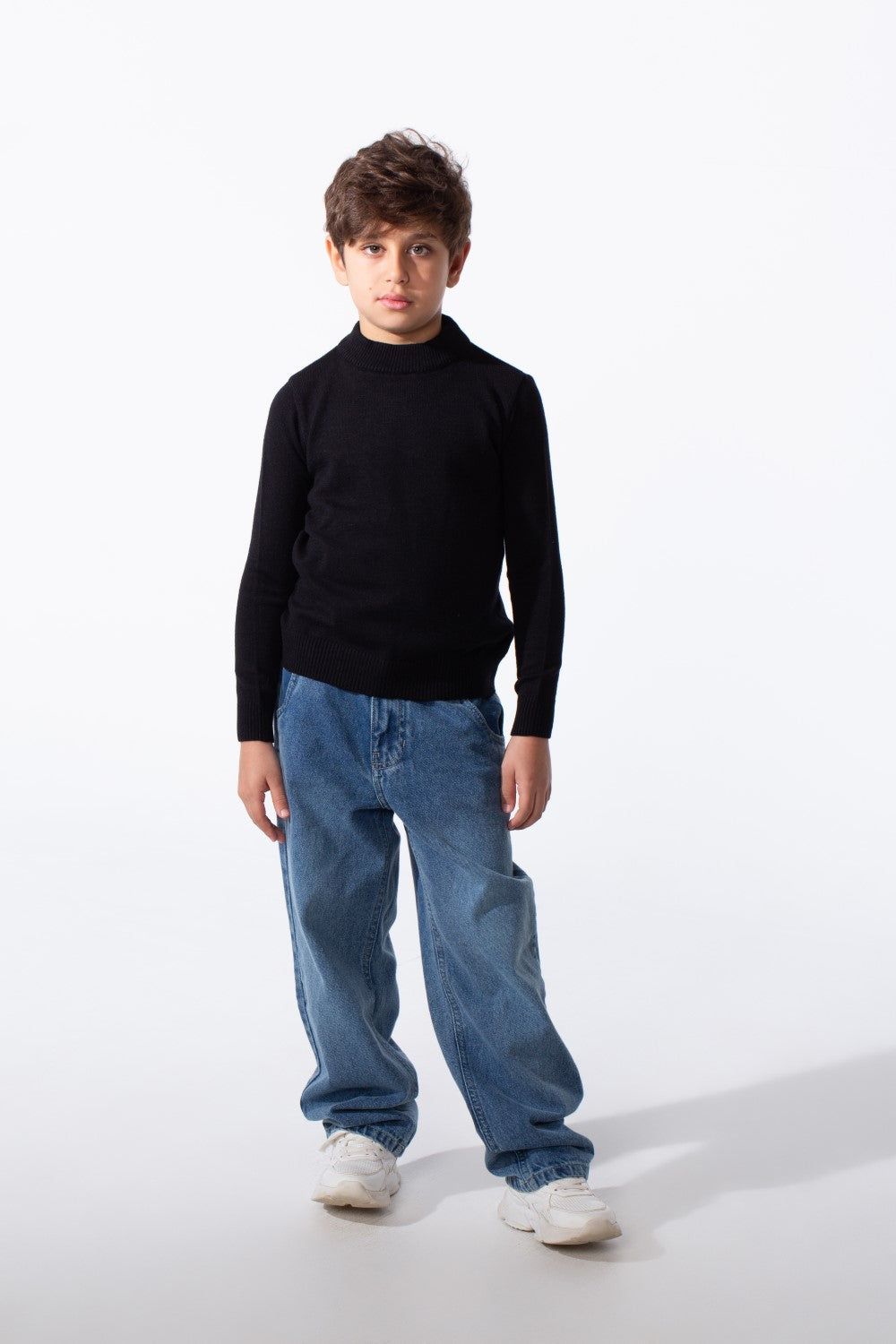 Boy's Plain Slim Fit Long Sleeve Round Pullover