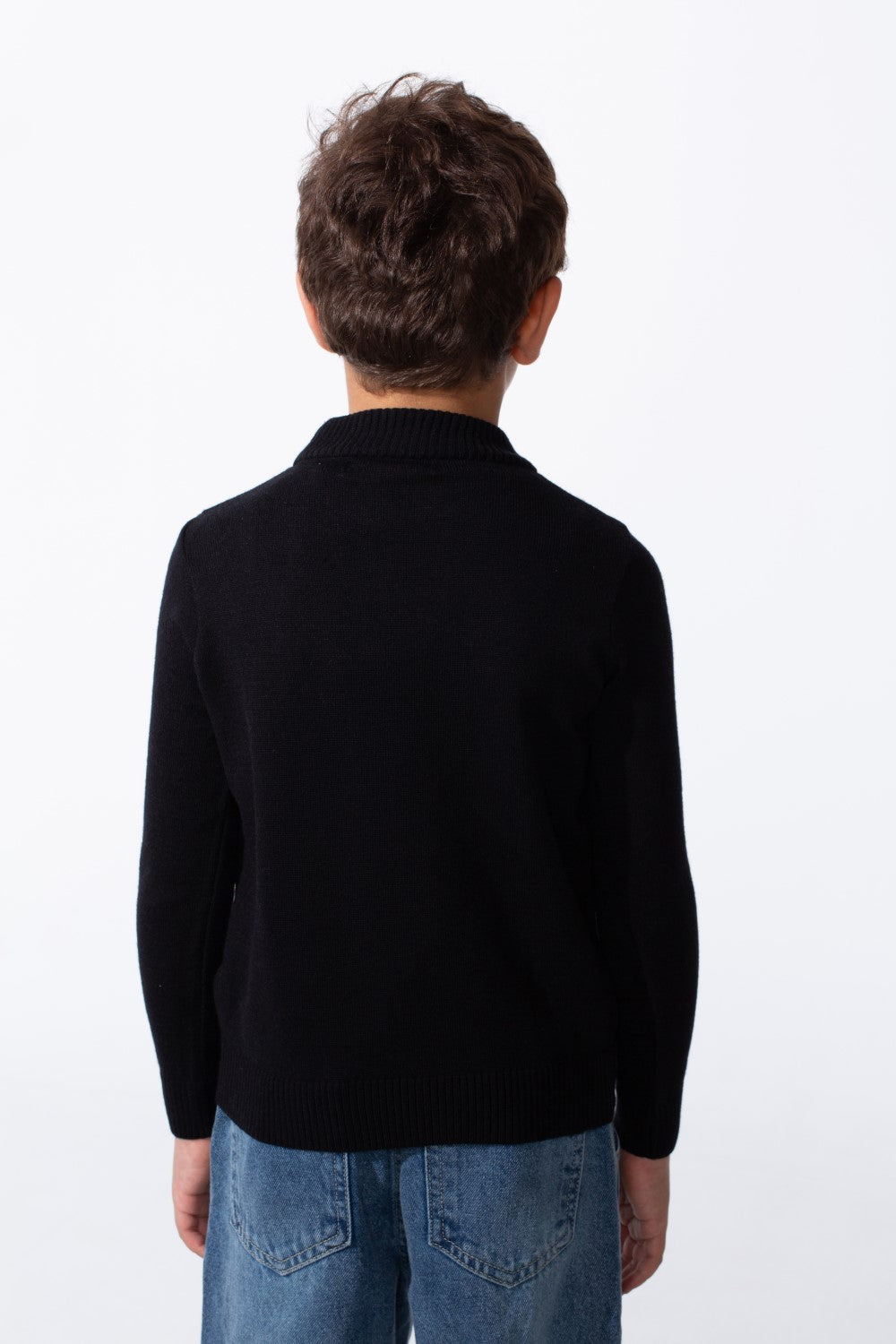Boy's Plain Slim Fit Long Sleeve Round Pullover