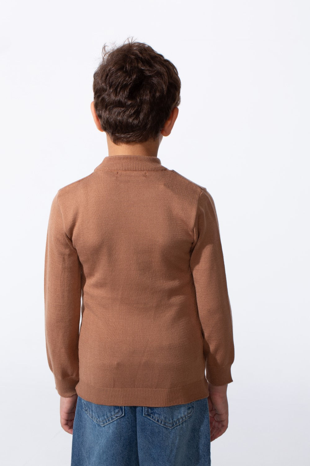 Boy's Plain Slim Fit Long Sleeve Round Pullover