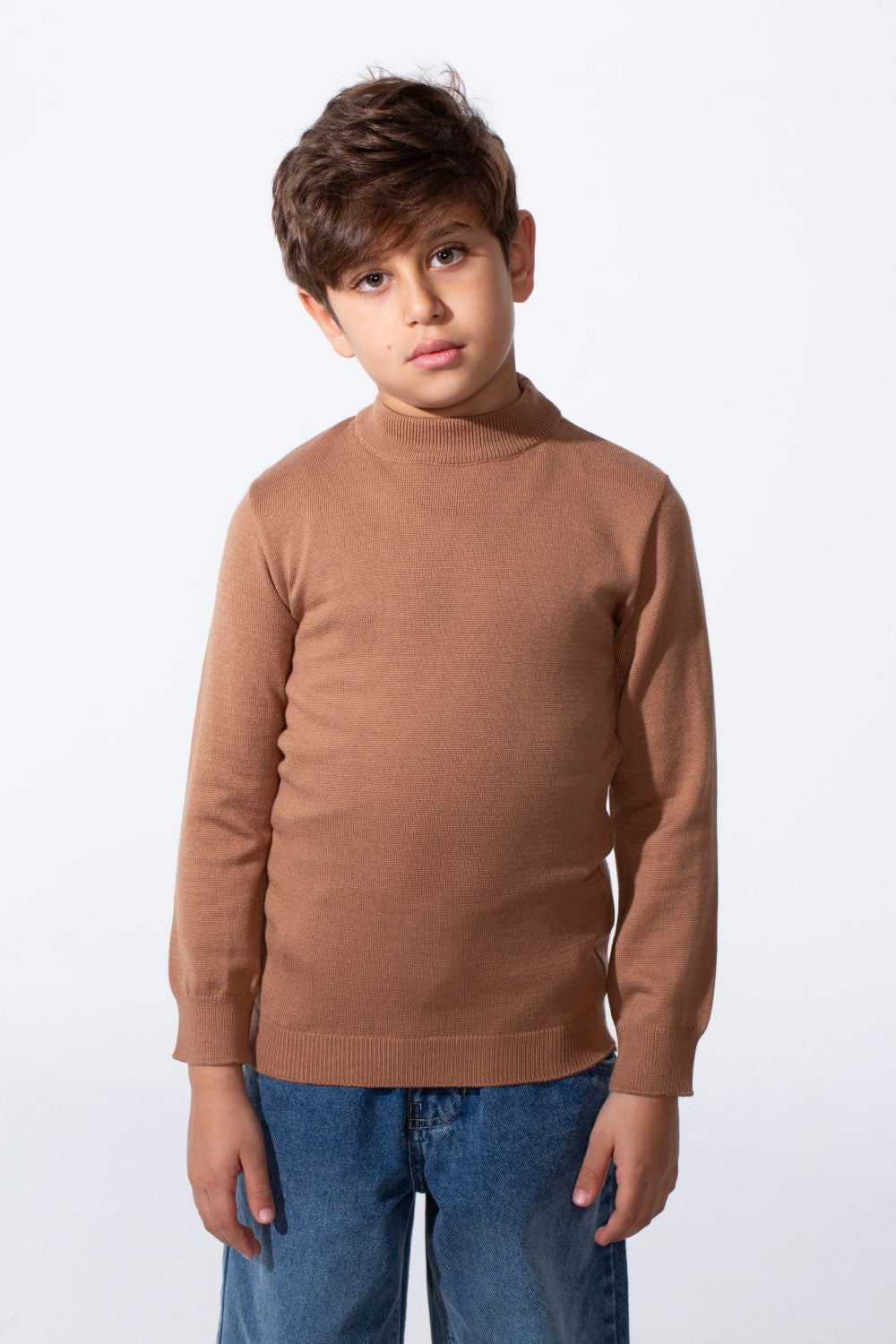 Boy's Plain Slim Fit Long Sleeve Round Pullover