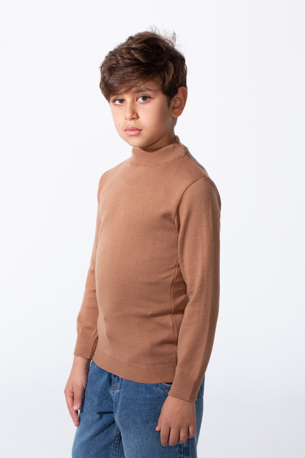 Boy's Plain Slim Fit Long Sleeve Round Pullover