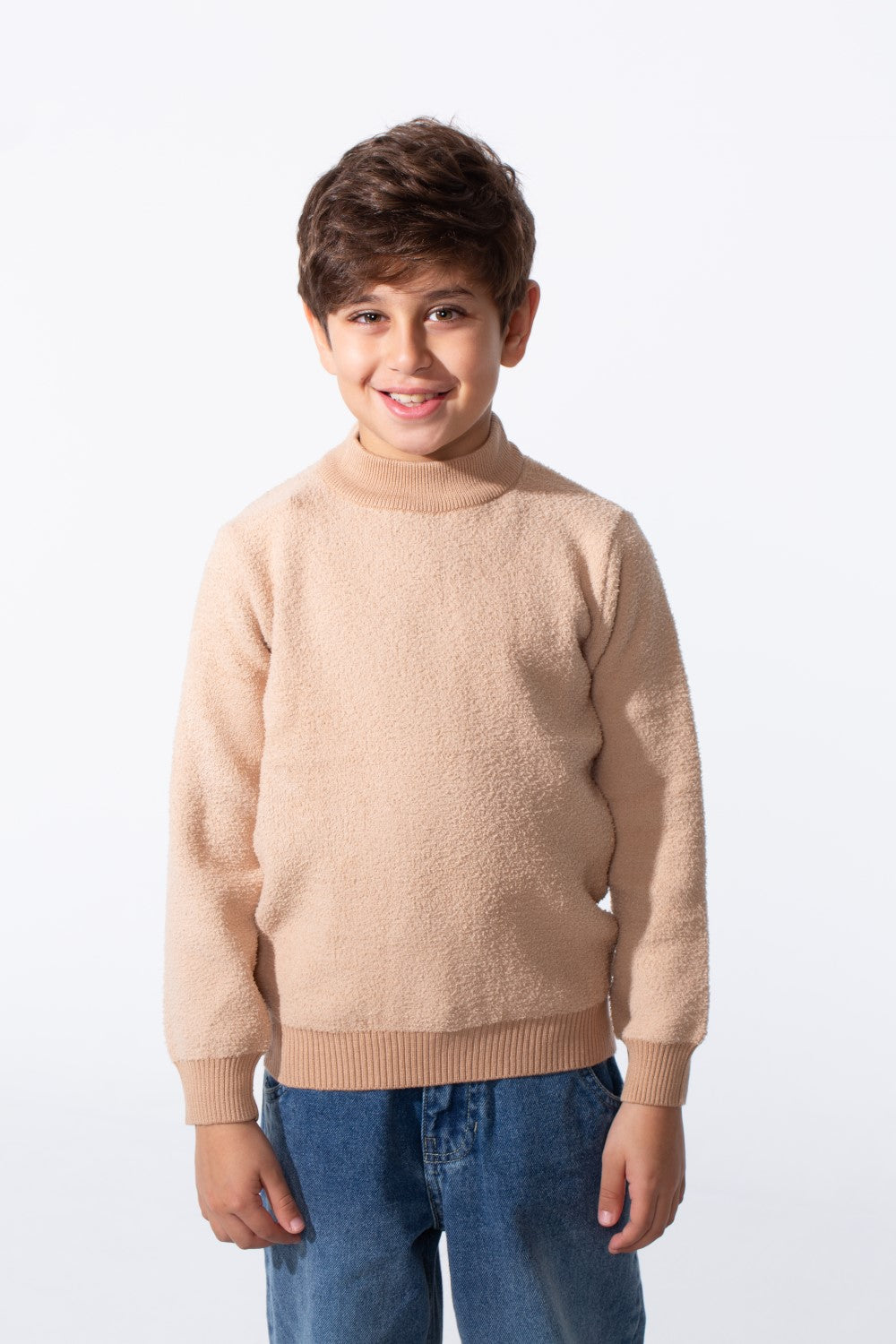 Boy's Plain Slim Fit Long Sleeve Round Pullover