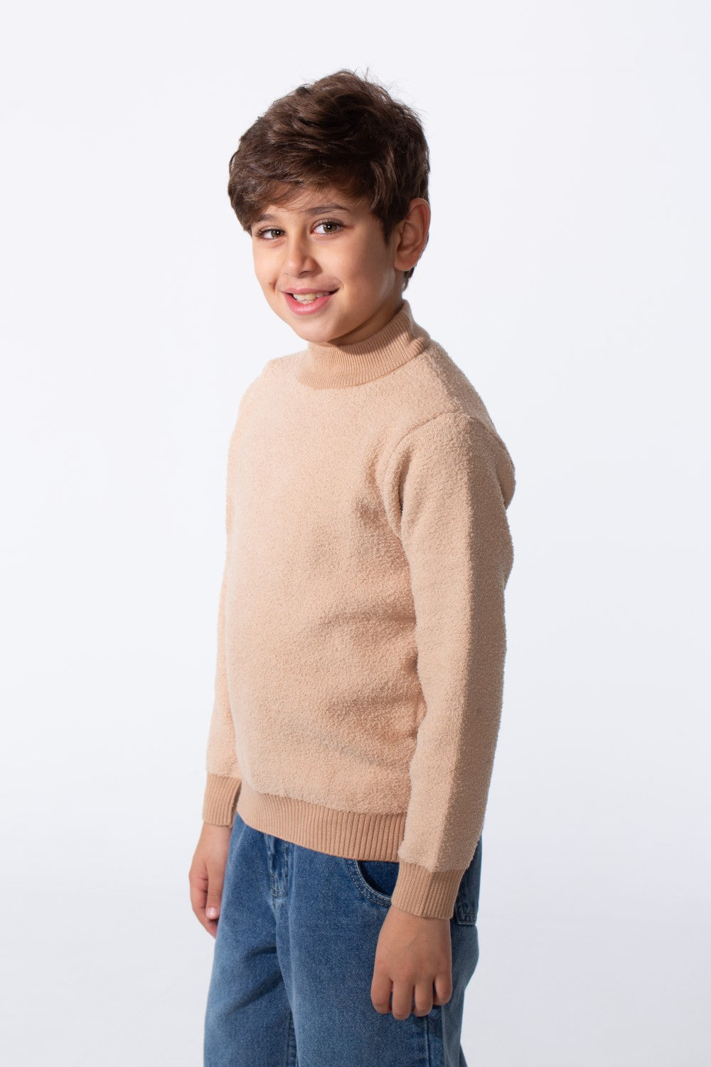 Boy's Plain Slim Fit Long Sleeve Round Pullover