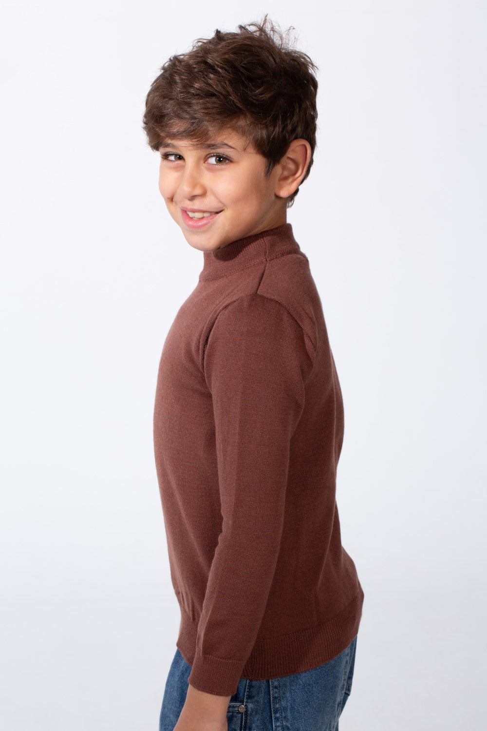 Boy's Plain Slim Fit Long Sleeve Round Pullover