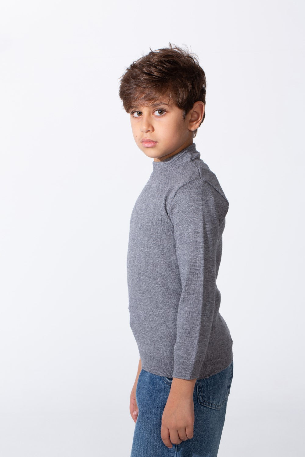 Boy's Plain Slim Fit Long Sleeve Round Pullover