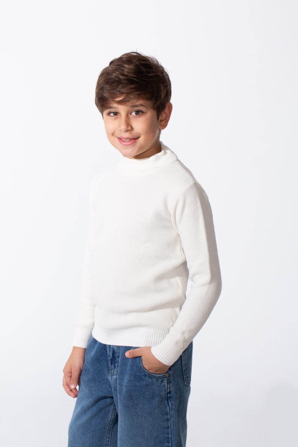 Boy's Plain Slim Fit Long Sleeve Round Pullover