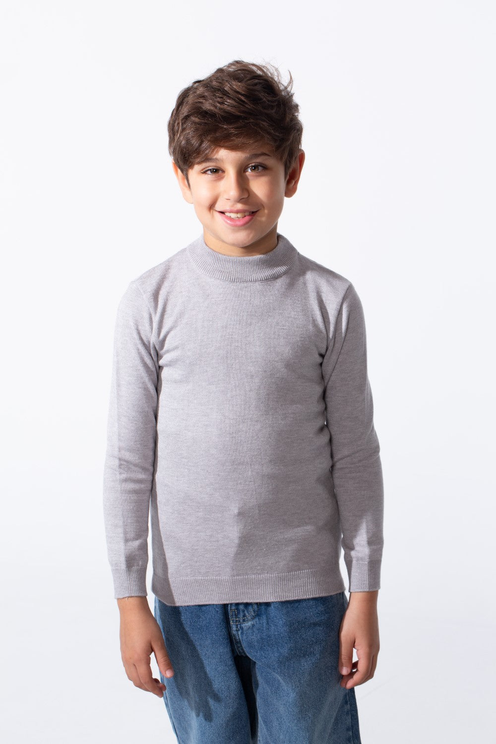 Boy's Plain Slim Fit Long Sleeve Round Pullover