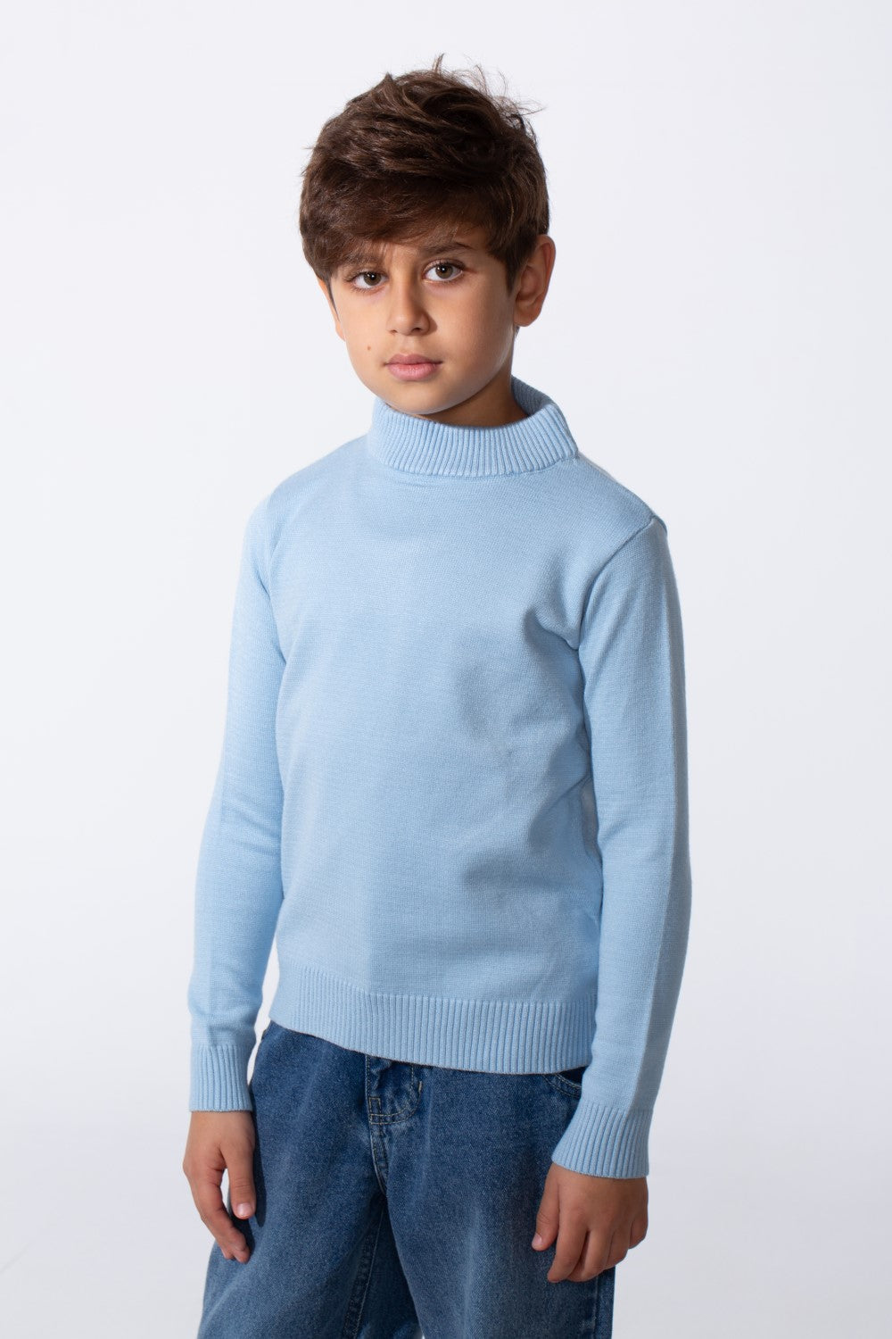 Boy's Plain Slim Fit Long Sleeve Round Pullover