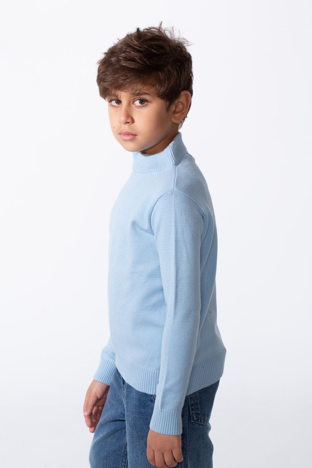 Boy's Plain Slim Fit Long Sleeve Round Pullover