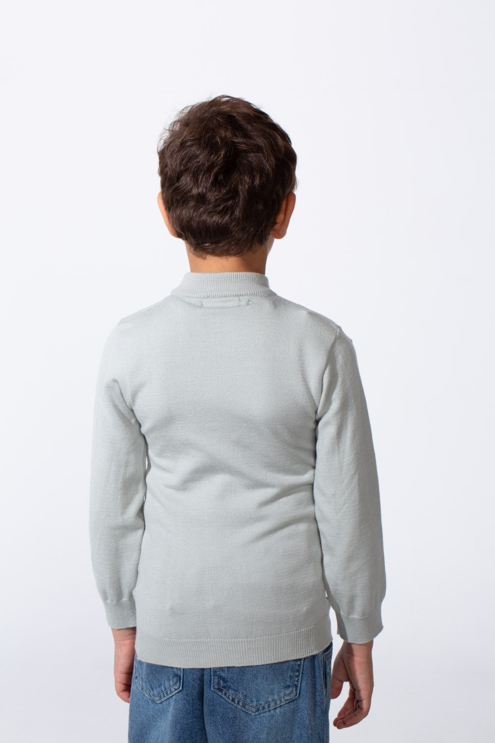 Boy's Plain Slim Fit Long Sleeve Round Pullover
