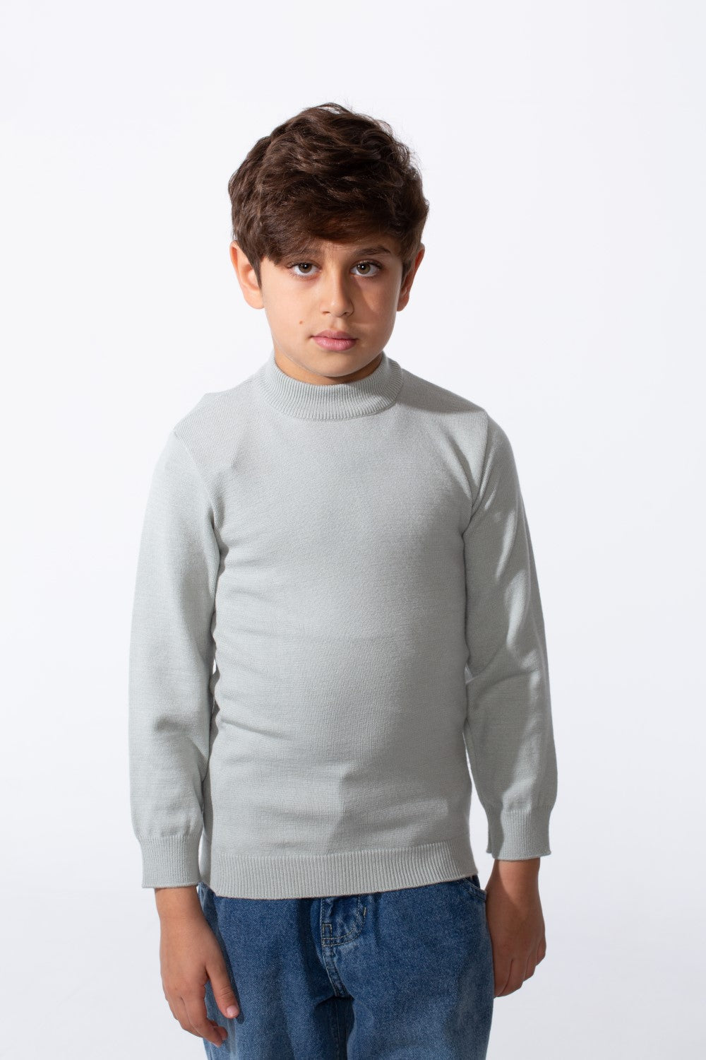 Boy's Plain Slim Fit Long Sleeve Round Pullover