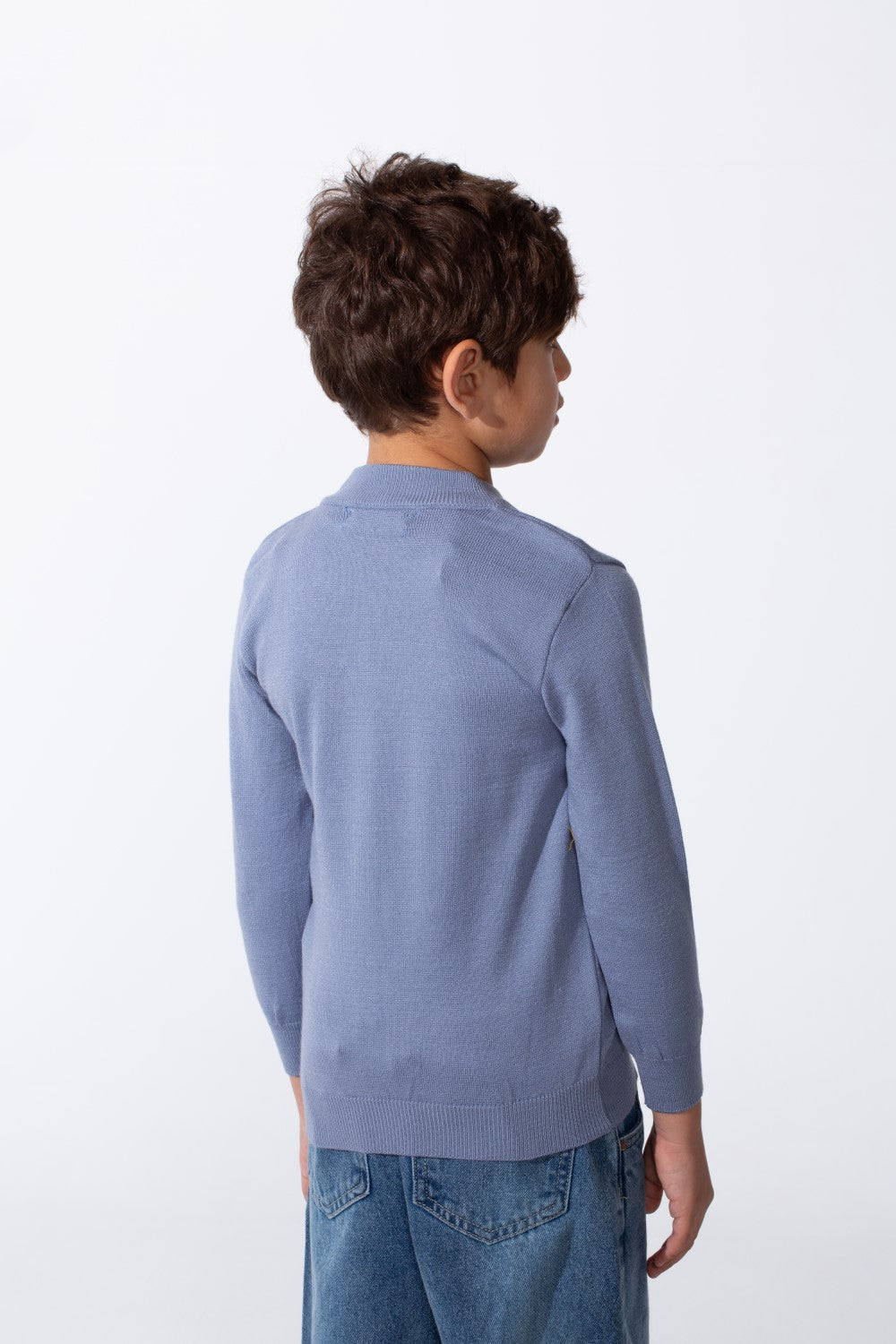 Boy's Plain Slim Fit Long Sleeve Round Pullover