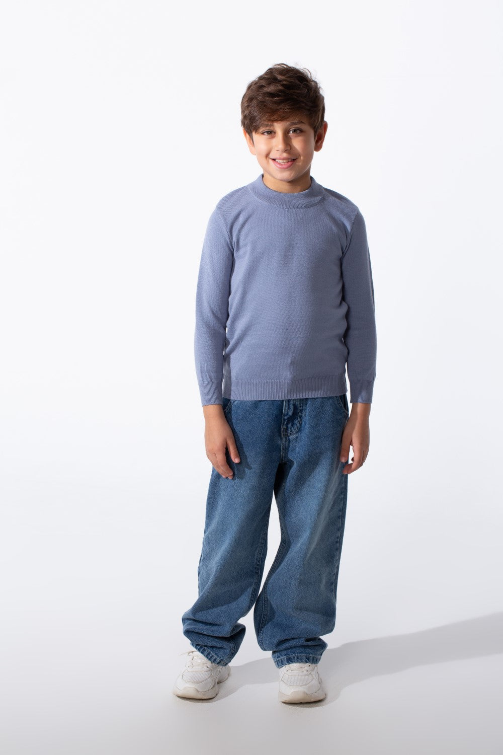 Boy's Plain Slim Fit Long Sleeve Round Pullover