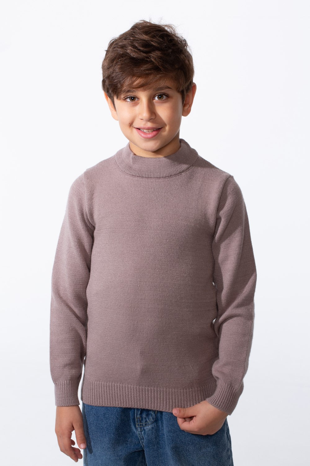 Boy's Plain Slim Fit Long Sleeve Round Pullover