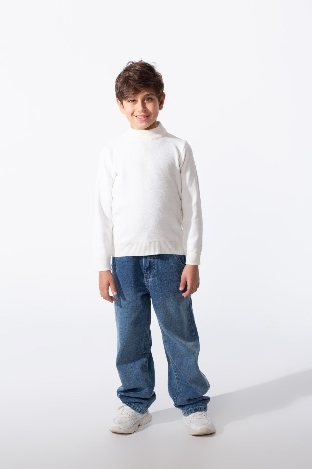 Boy's Plain Slim Fit Long Sleeve Round Pullover