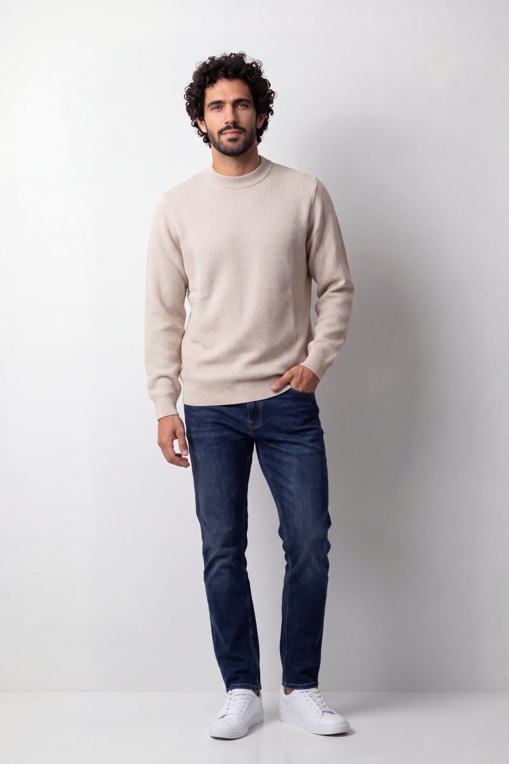 Men's Tomato Store Knit Pullover High Neck Slim Fit Fine Waffle