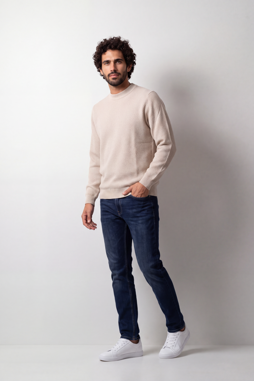 Men's Tomato Store Knit Pullover High Neck Slim Fit Fine Waffle