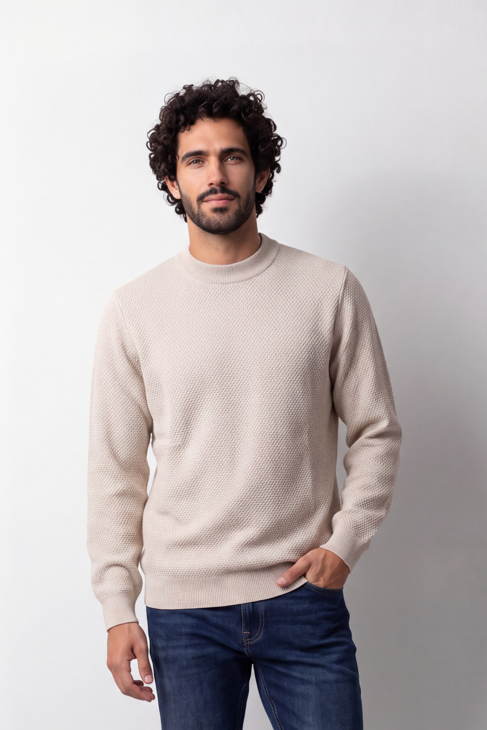 Men's Tomato Store Knit Pullover High Neck Slim Fit Fine Waffle