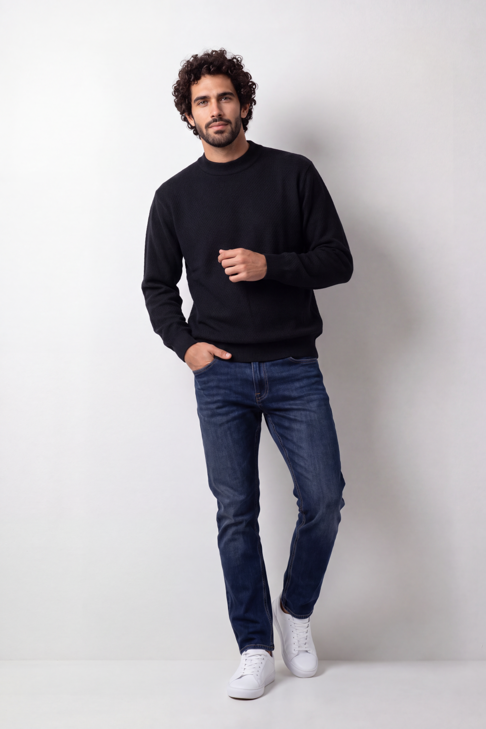 Men's Tomato Store Knit Pullover High Neck Slim Fit Fine Waffle
