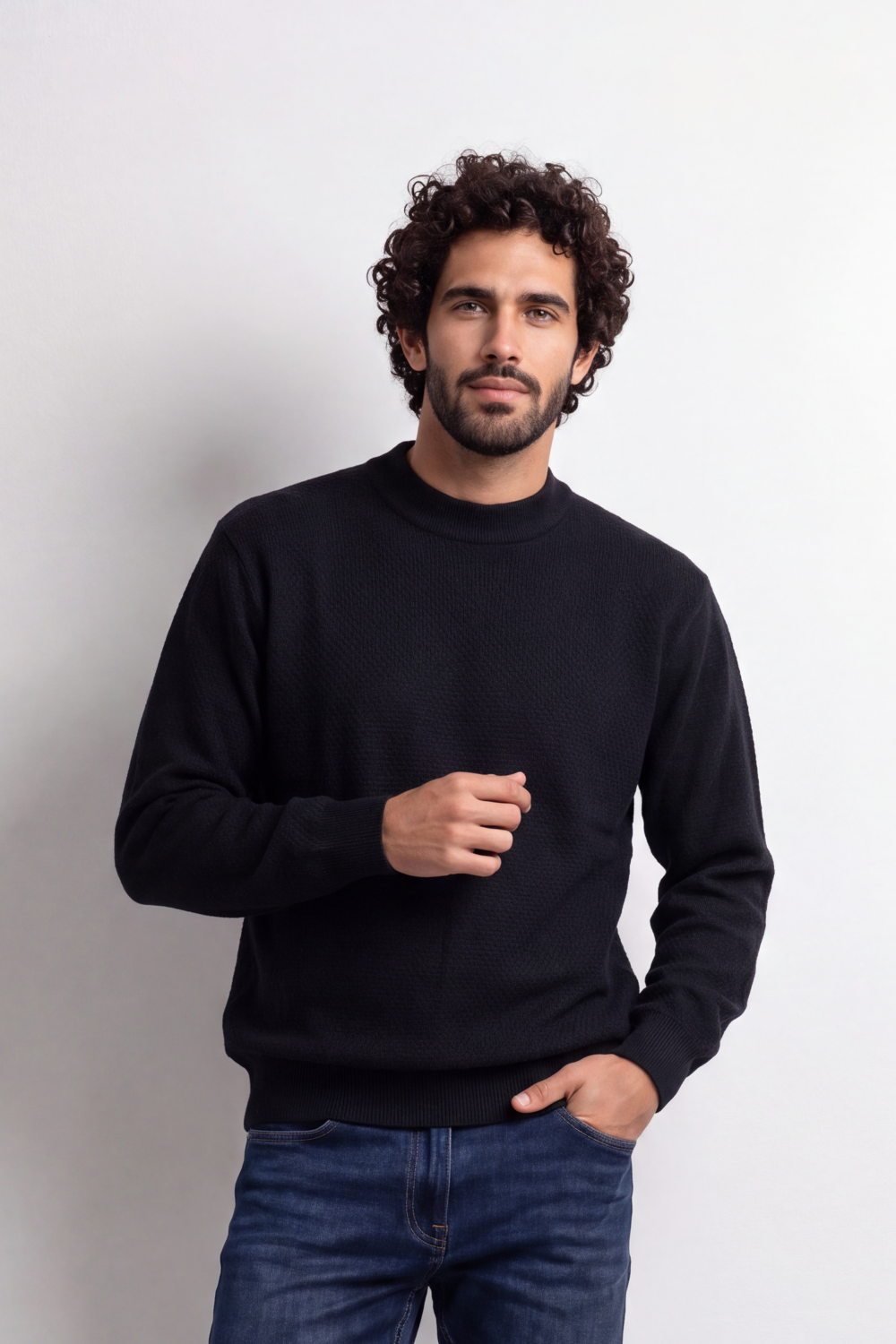 Men's Tomato Store Knit Pullover High Neck Slim Fit Fine Waffle