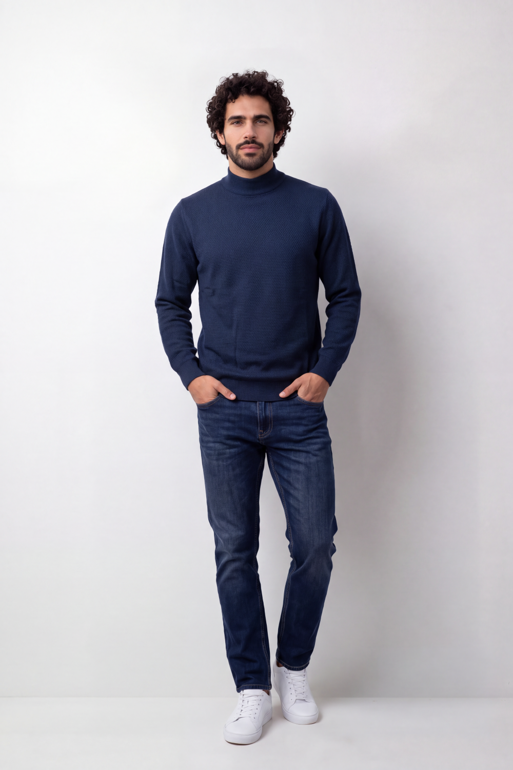 Men's Tomato Store Knit Pullover High Neck Slim Fit Fine Waffle