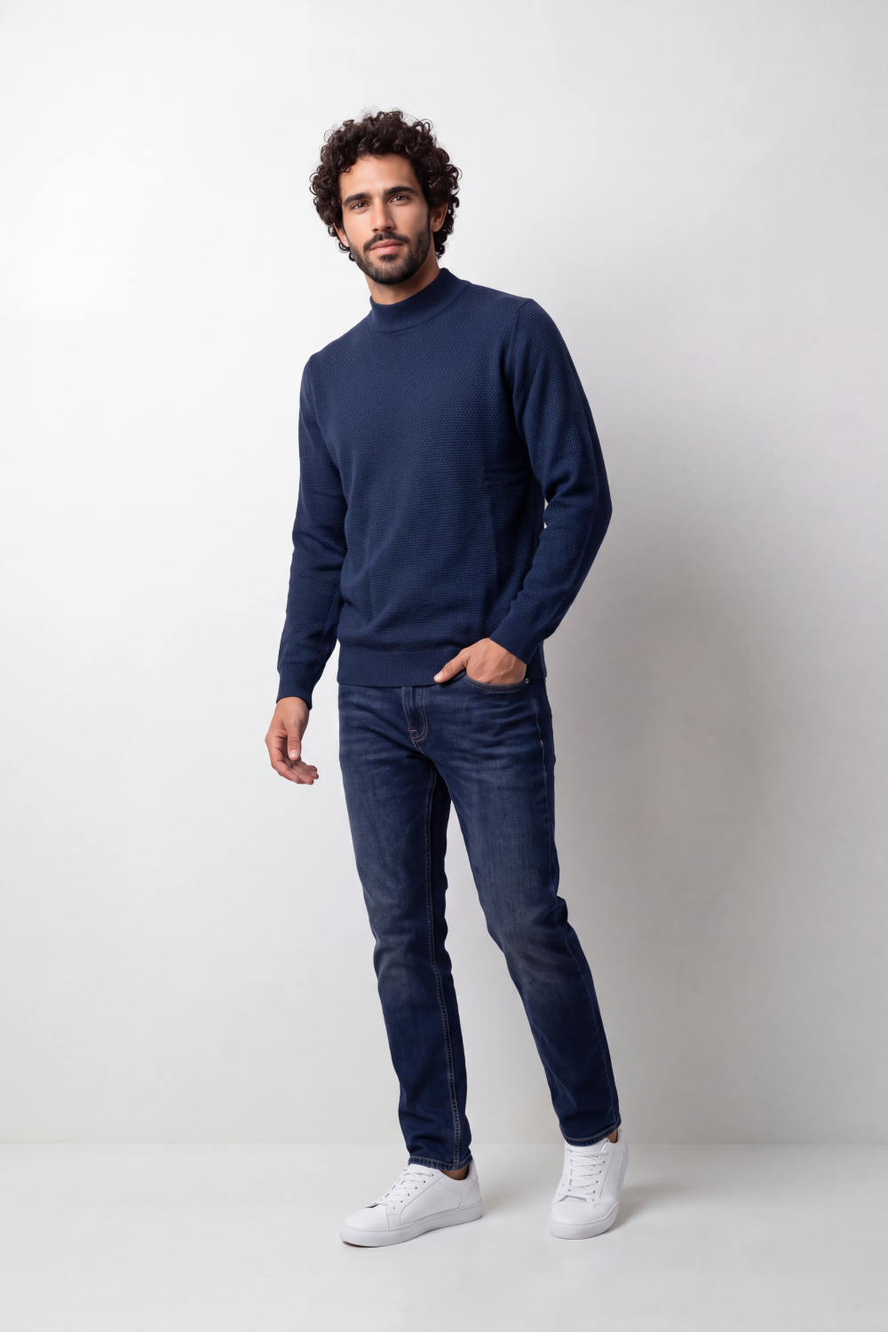 Men's Tomato Store Knit Pullover High Neck Slim Fit Fine Waffle