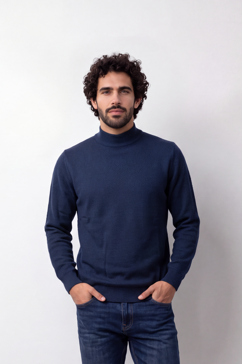 Men's Tomato Store Knit Pullover High Neck Slim Fit Fine Waffle