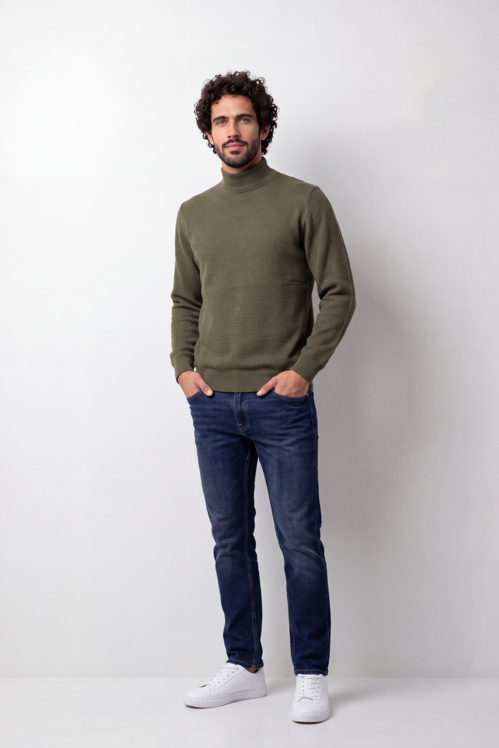 Men's Tomato Store Knit Pullover High Neck Slim Fit Fine Waffle