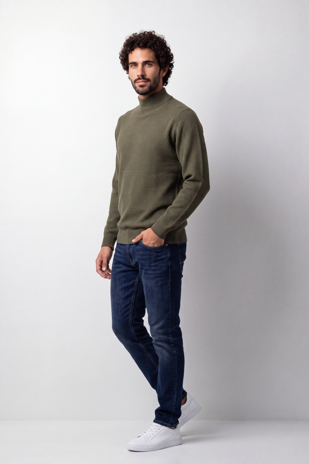 Men's Tomato Store Knit Pullover High Neck Slim Fit Fine Waffle