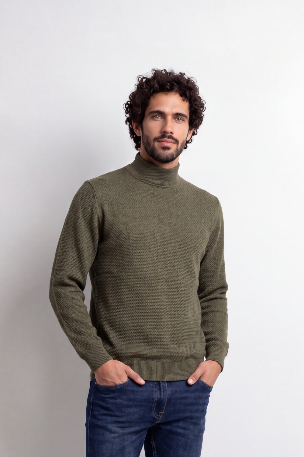 Men's Tomato Store Knit Pullover High Neck Slim Fit Fine Waffle