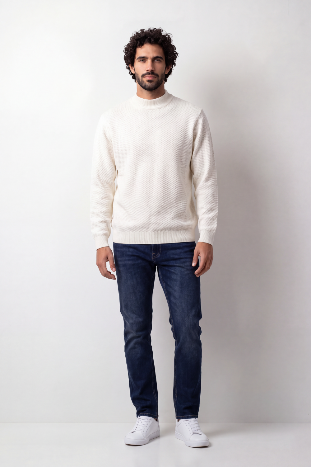 Men's Tomato Store Knit Pullover High Neck Slim Fit Fine Waffle