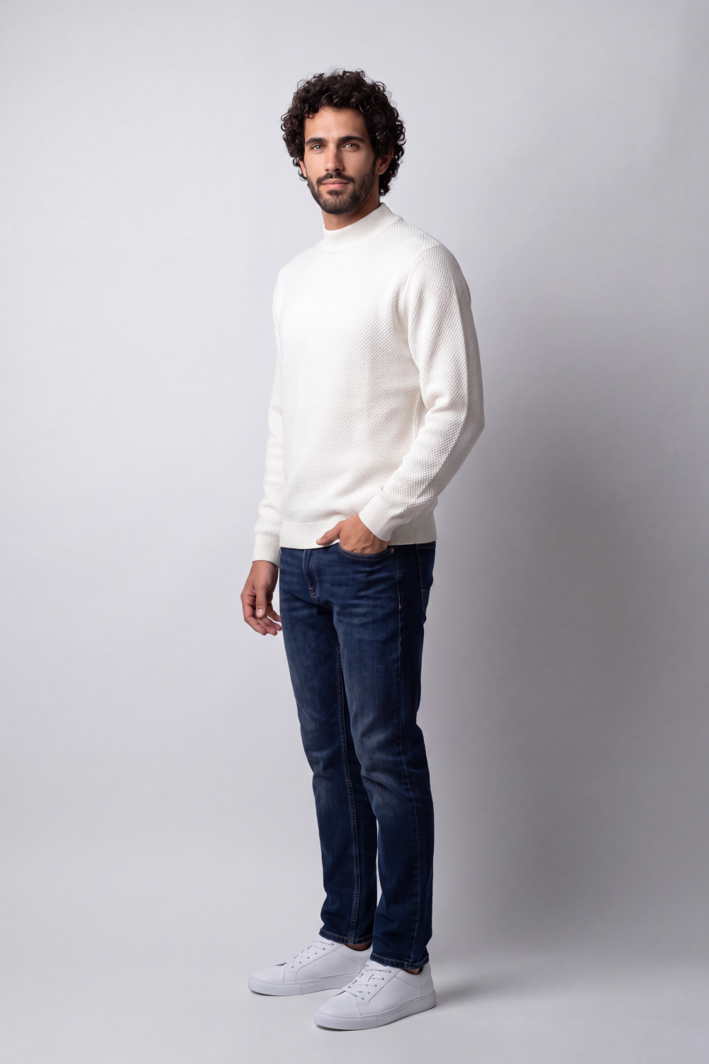 Men's Tomato Store Knit Pullover High Neck Slim Fit Fine Waffle
