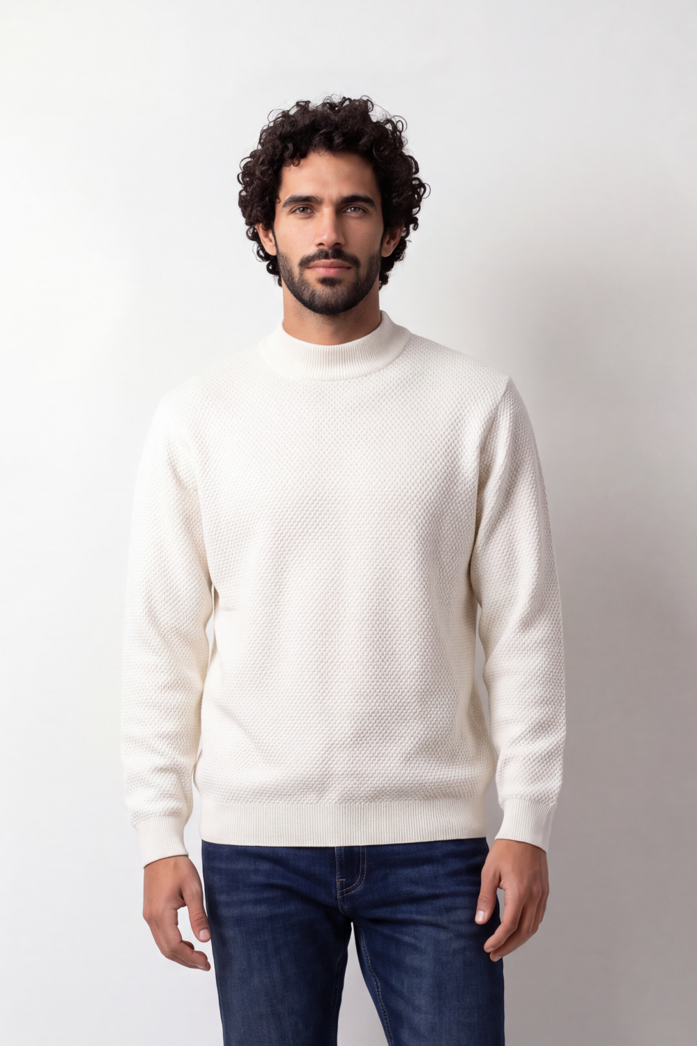 Men's Tomato Store Knit Pullover High Neck Slim Fit Fine Waffle