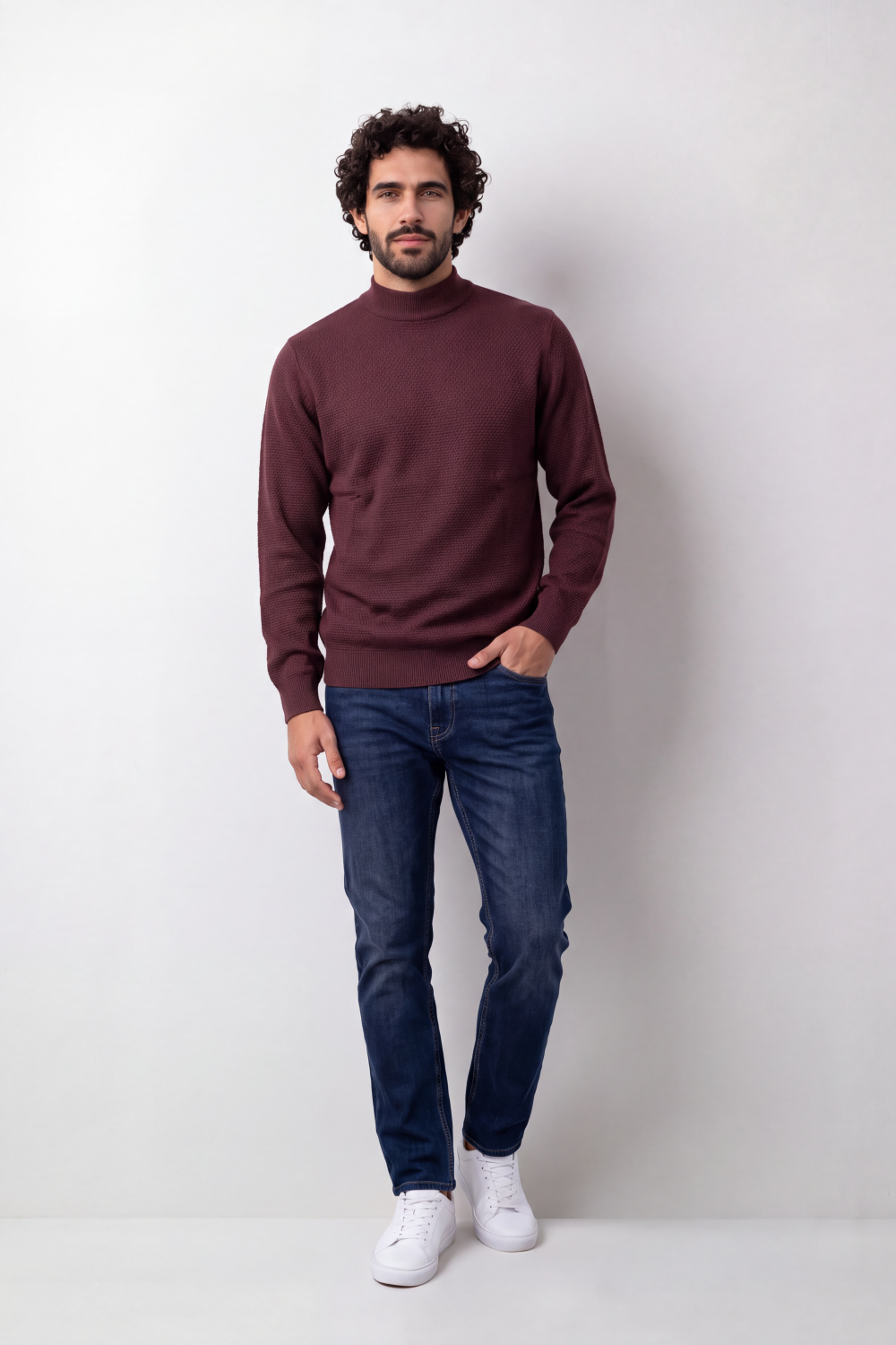 Men's Tomato Store Knit Pullover High Neck Slim Fit Fine Waffle