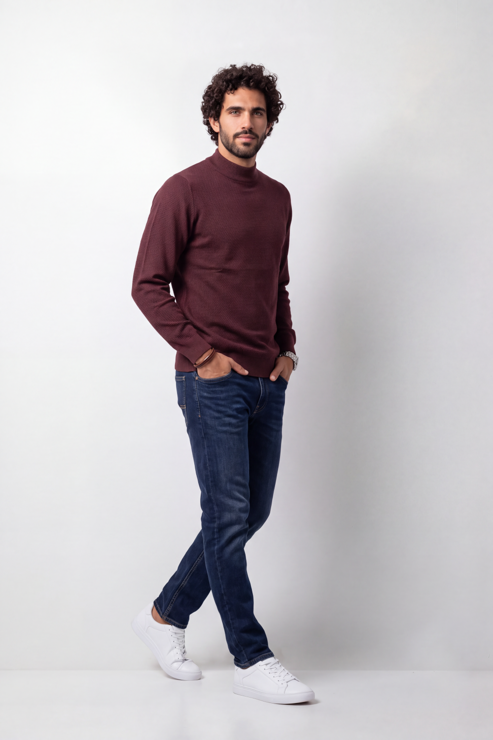 Men's Tomato Store Knit Pullover High Neck Slim Fit Fine Waffle