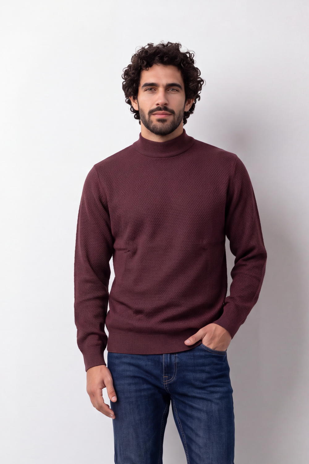 Men's Tomato Store Knit Pullover High Neck Slim Fit Fine Waffle