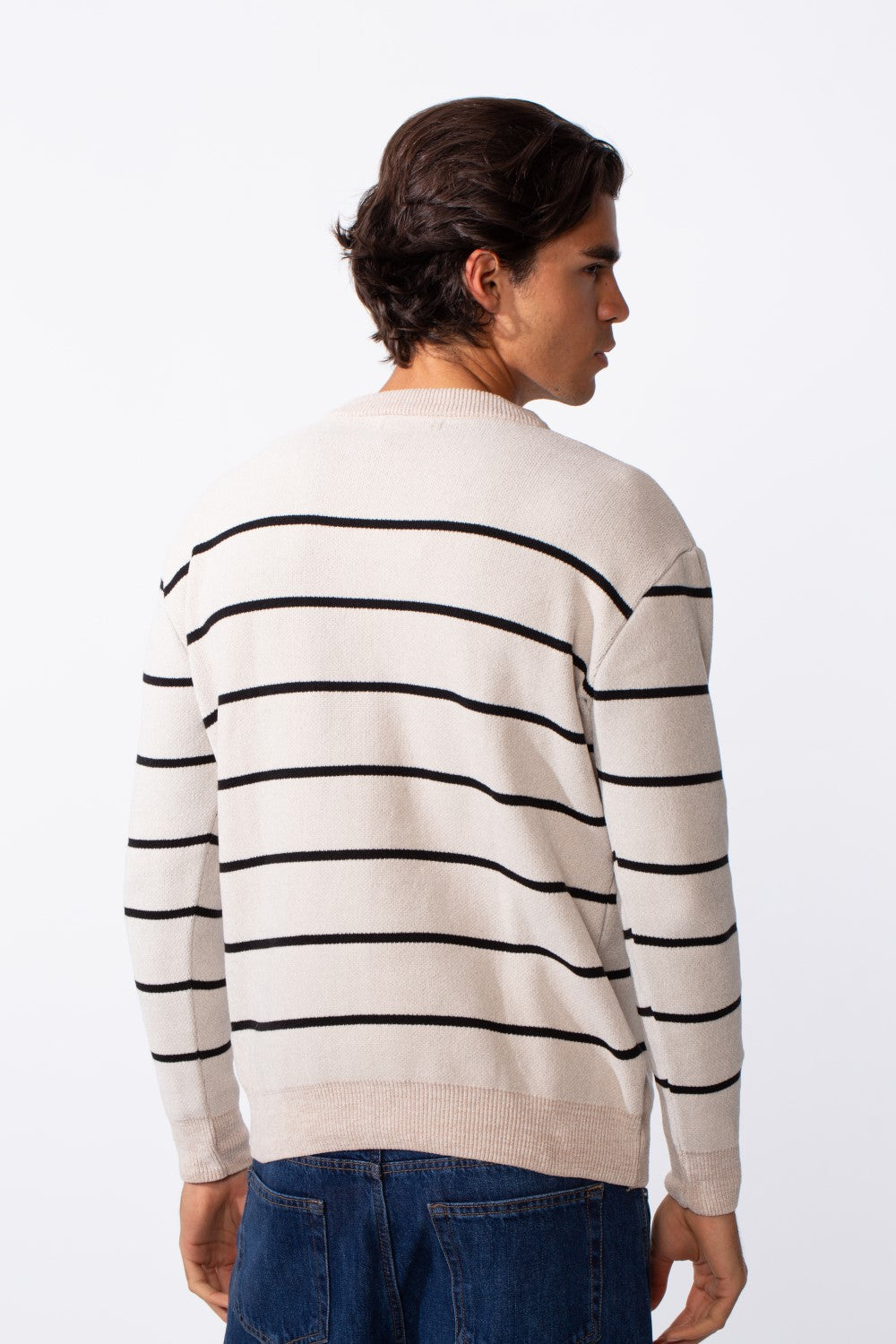 Men's Round Neck Slim Fit Striped Long Sleeve Pullover