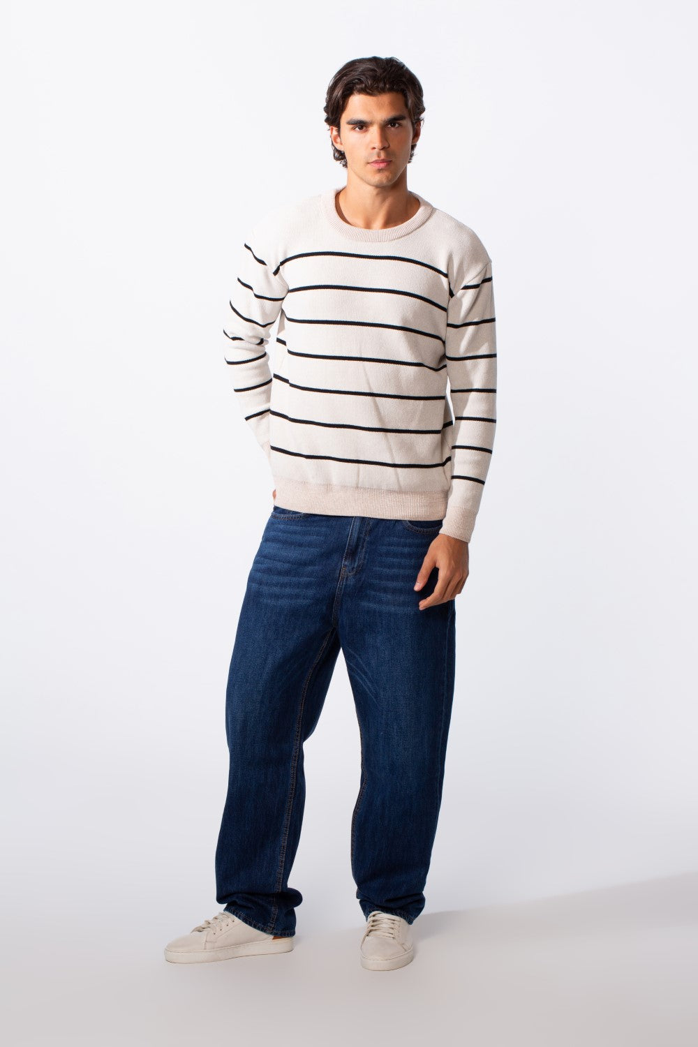 Men's Round Neck Slim Fit Striped Long Sleeve Pullover