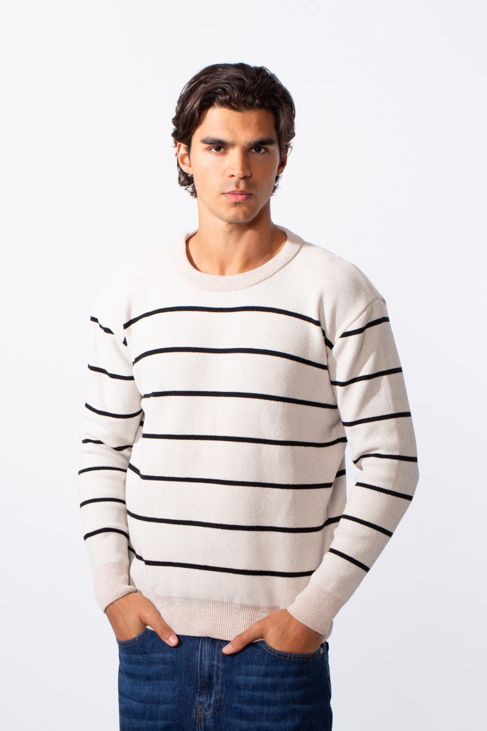 Men's Round Neck Slim Fit Striped Long Sleeve Pullover