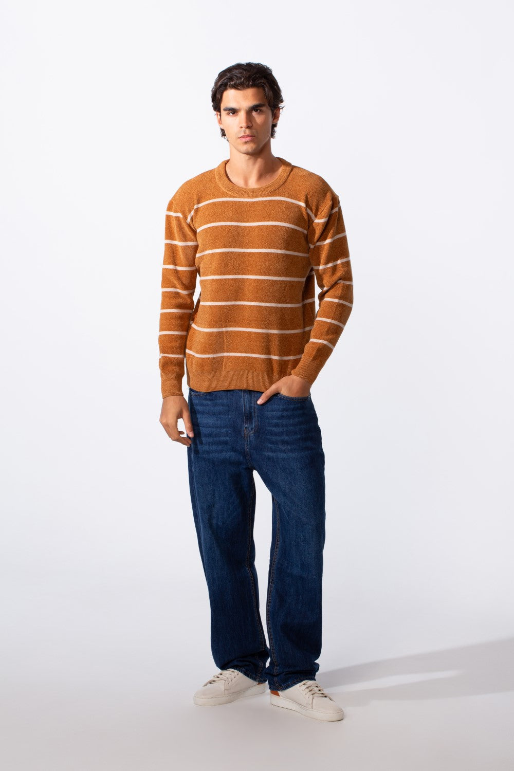 Men's Round Neck Slim Fit Striped Long Sleeve Pullover