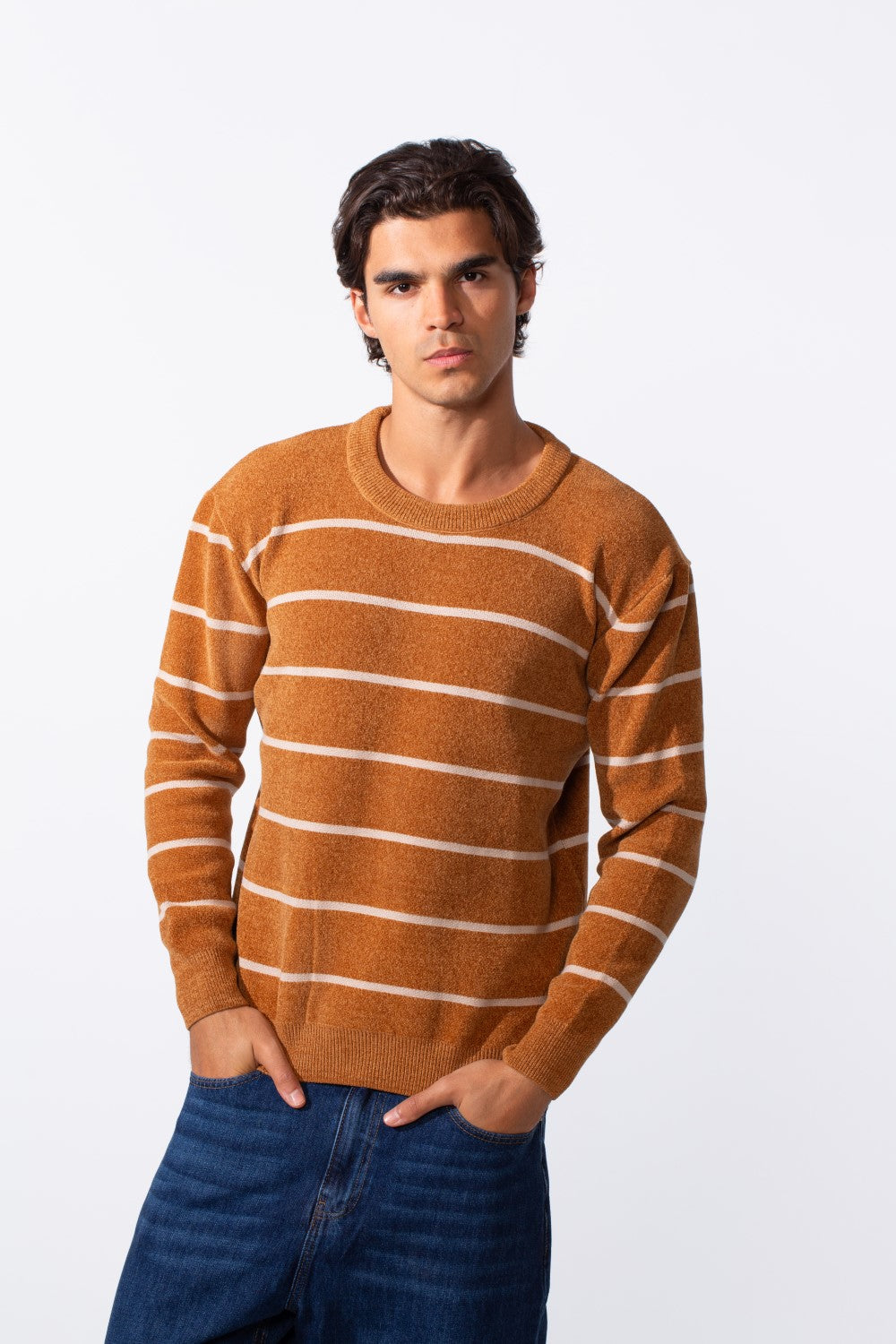 Men's Round Neck Slim Fit Striped Long Sleeve Pullover