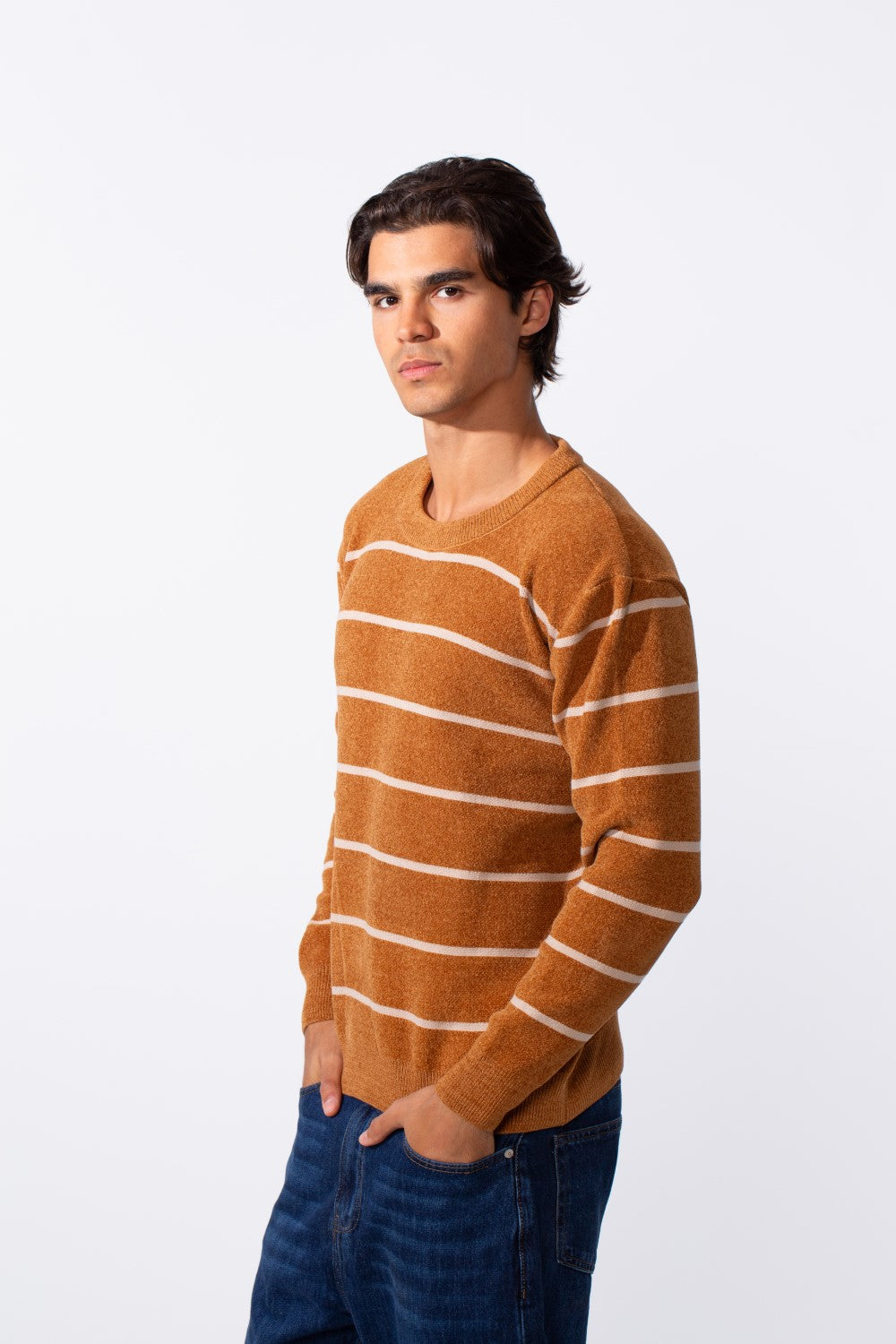 Men's Round Neck Slim Fit Striped Long Sleeve Pullover